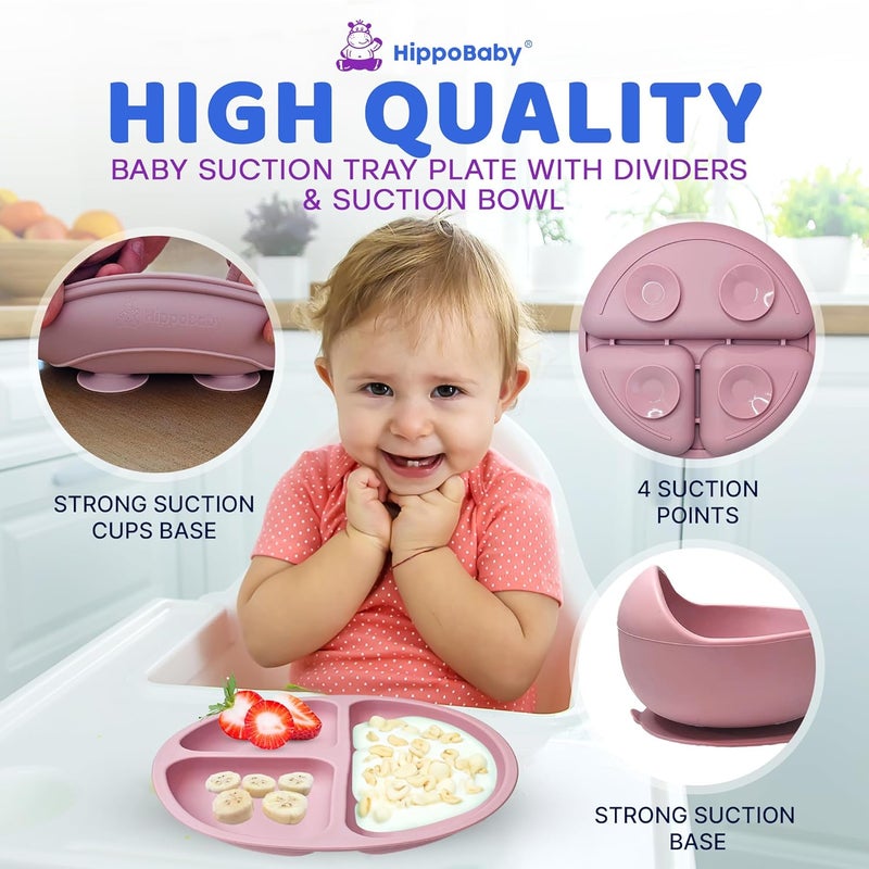 HippoBaby لوازم الفطام بالاعتماد على الذات للأطفال | مجموعة تغذية سيليكون مكونة من 10 قطع، مريلة، كوب، طبق مقسم ووعاء، مجموعة ملاعق وأطباق للتغذية الذاتية | أدوات الأطفال، لوازم تغذية الأطفال (كوارتز وردي) - Image 4